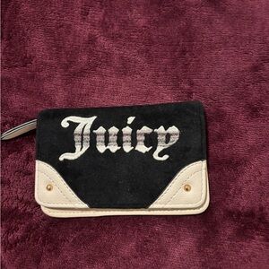 Juicy Couture Black Suede Wristlet with Cream Leather Trim